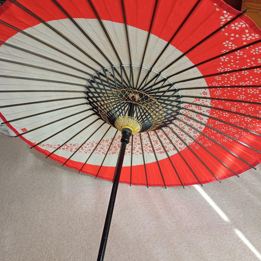 舞踊傘 赤白 花模様 直径約80cm