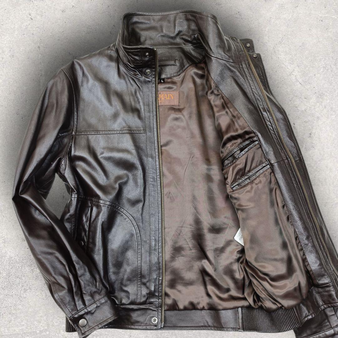 BALMAIN 羊革 シングル ライダース レザージャケット ブルゾン Lサイズ