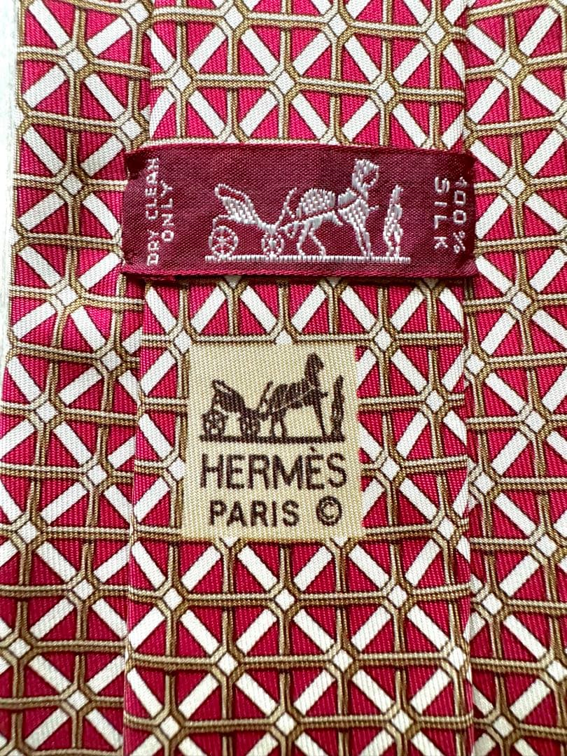 極美品　HERMES ネクタイ　ブランド　赤　金　エルメス　クラシック
