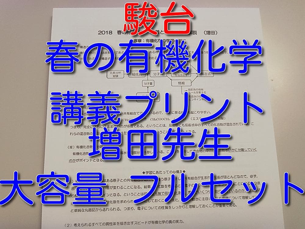 駿台の増田先生による春の有機化学プリントフルセット　鉄緑会　河合塾　東進　SEG