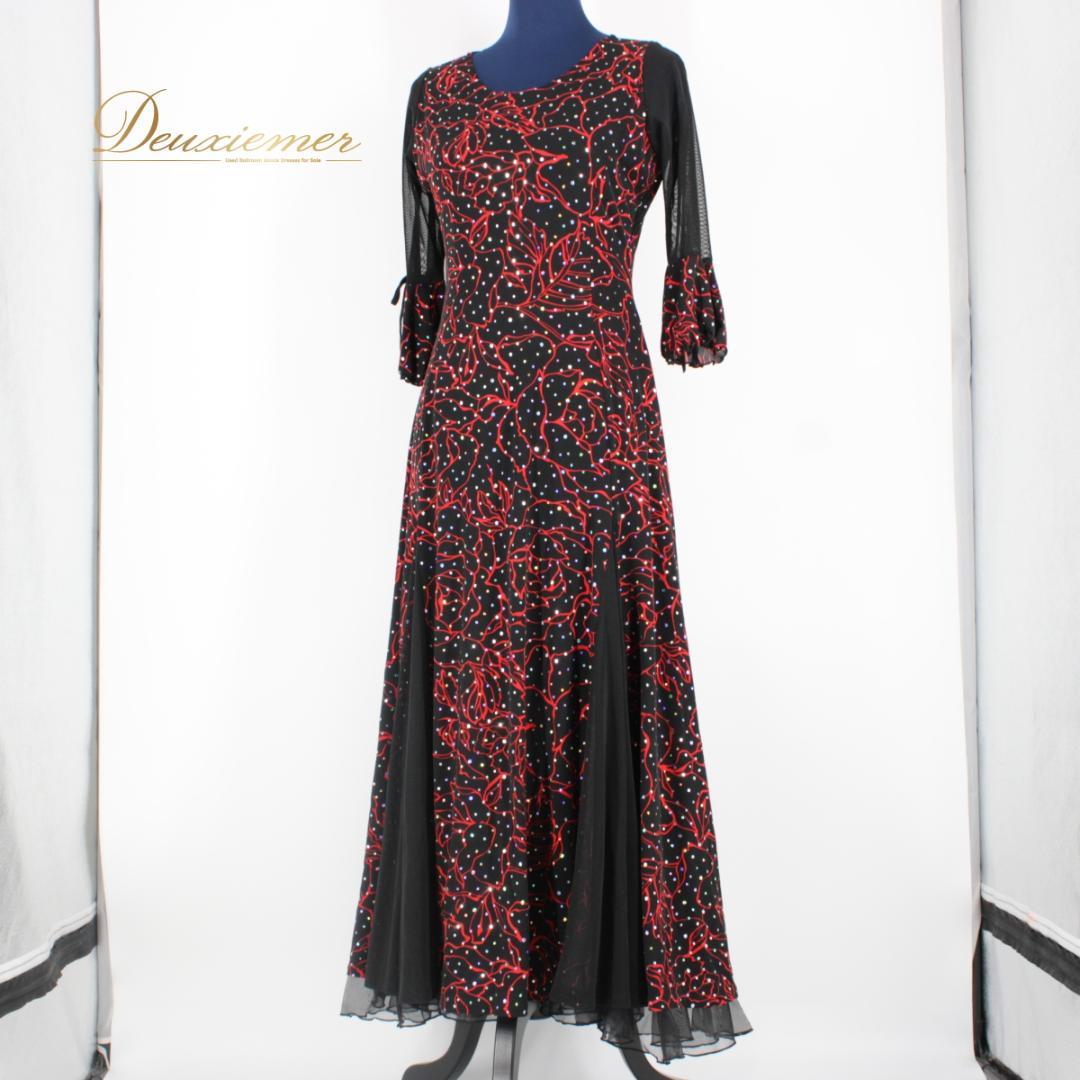 【美品 社交ダンス衣装】ワンピース ドレス JUN FASHION 赤 黒
