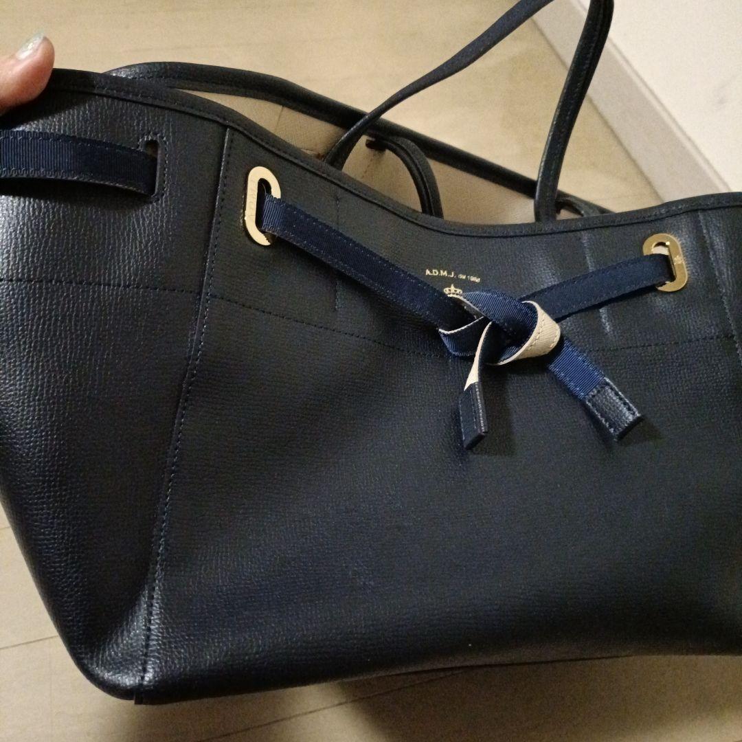 ADMJ ネイビー トートバッグ 本革 レザー