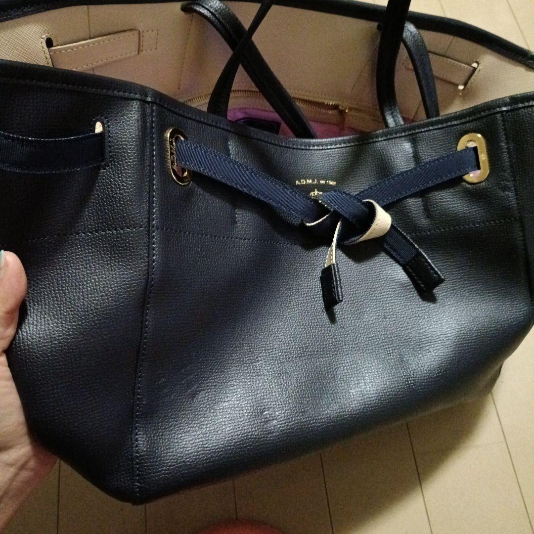 ADMJ ネイビー トートバッグ 本革 レザー
