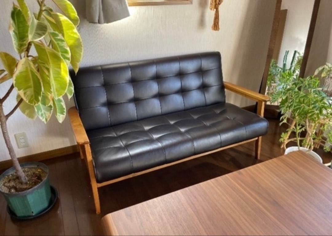モダン ブラック 合成皮革 ソファ