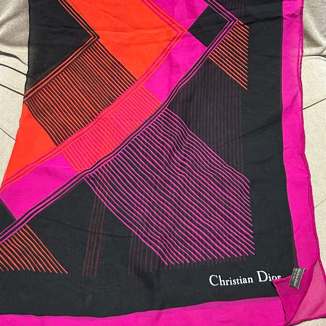 Christian Dior シルクスカーフ ピンク・黒 幾何学模様