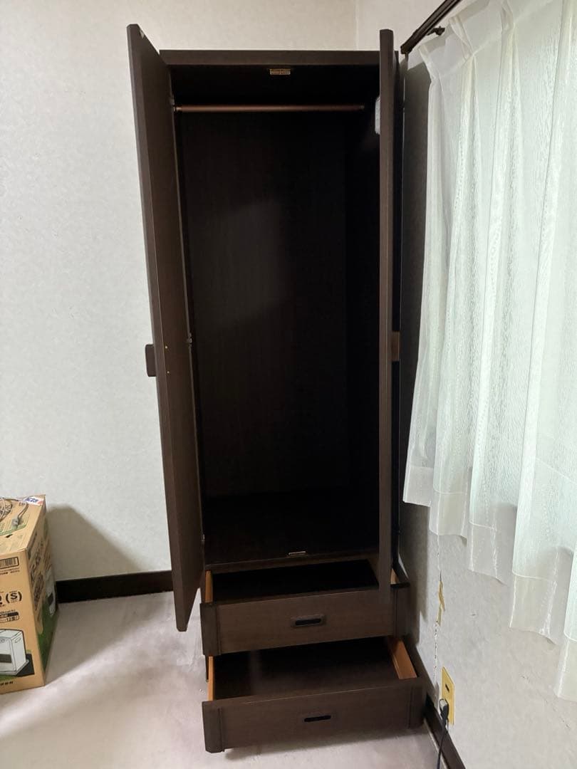 【美品】木目調　引き出し付きワードローブ　ダークブラウン 　幅60cm