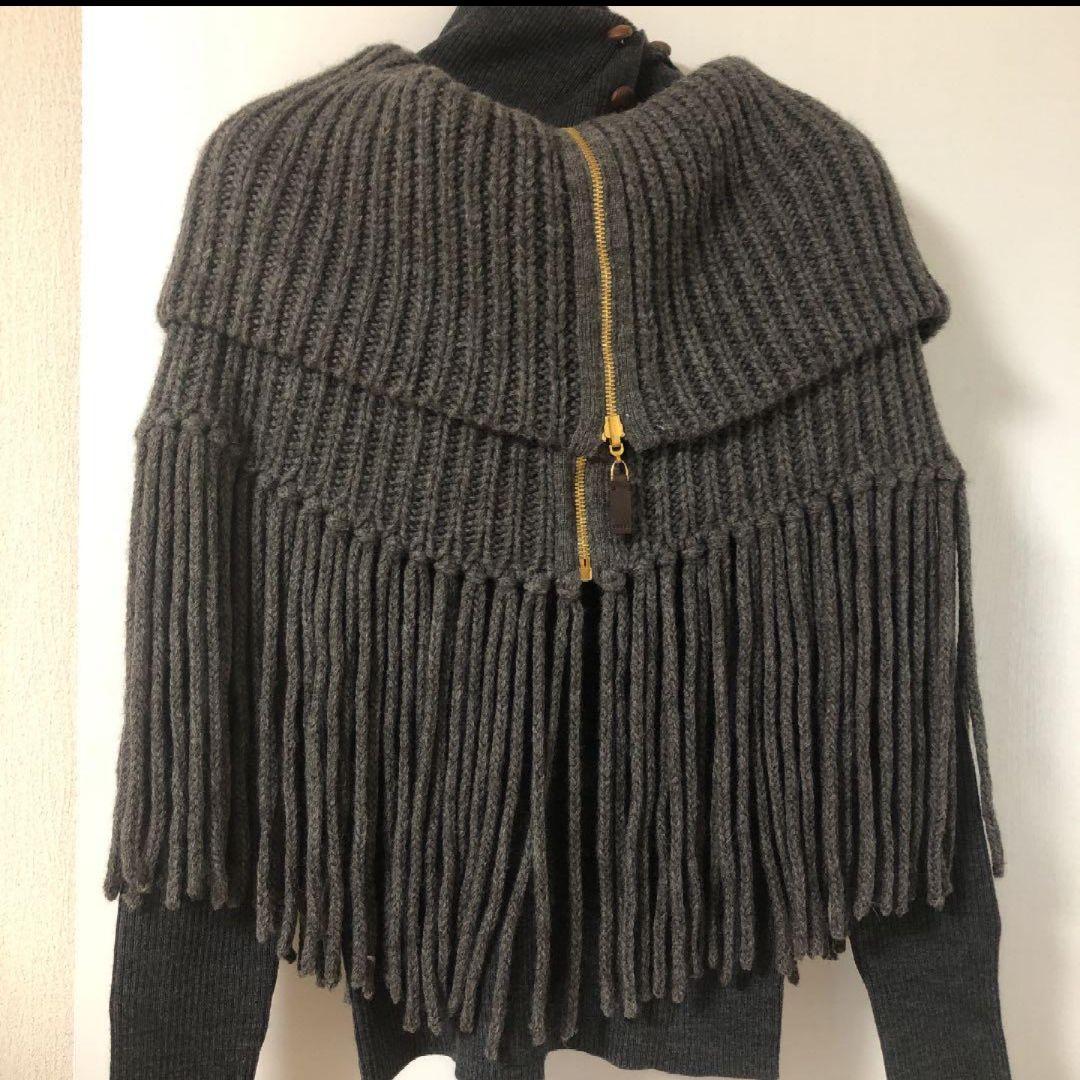 【美品】GUCCI グッチ フリンジ付きジップニットポンチョ