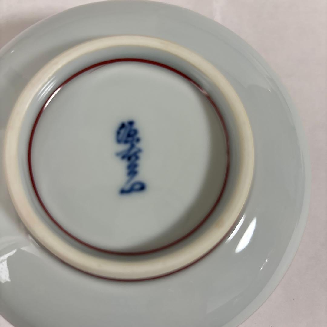 源右衛門 窯の染付　赤絵 牡丹見込 取皿5客　呉須　手描き