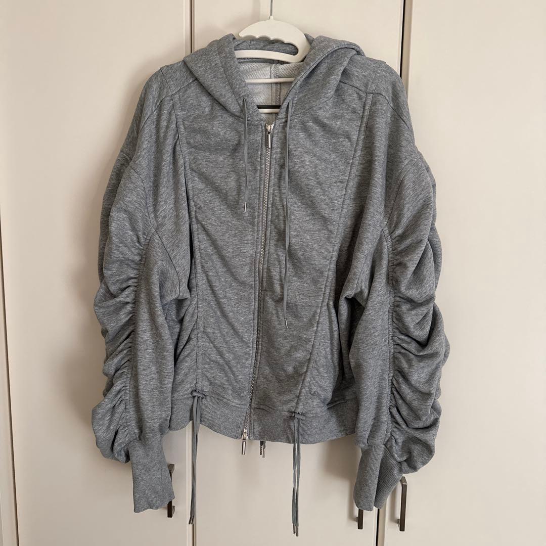 トップス Ameri VOLUME GATHERED ZIP UP HOODIE