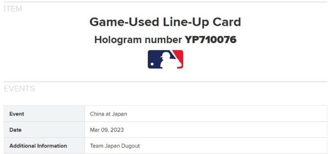 大谷翔平 初二刀流試合！栗山英樹直筆サイン 23年WBC実使用ラインナップカード