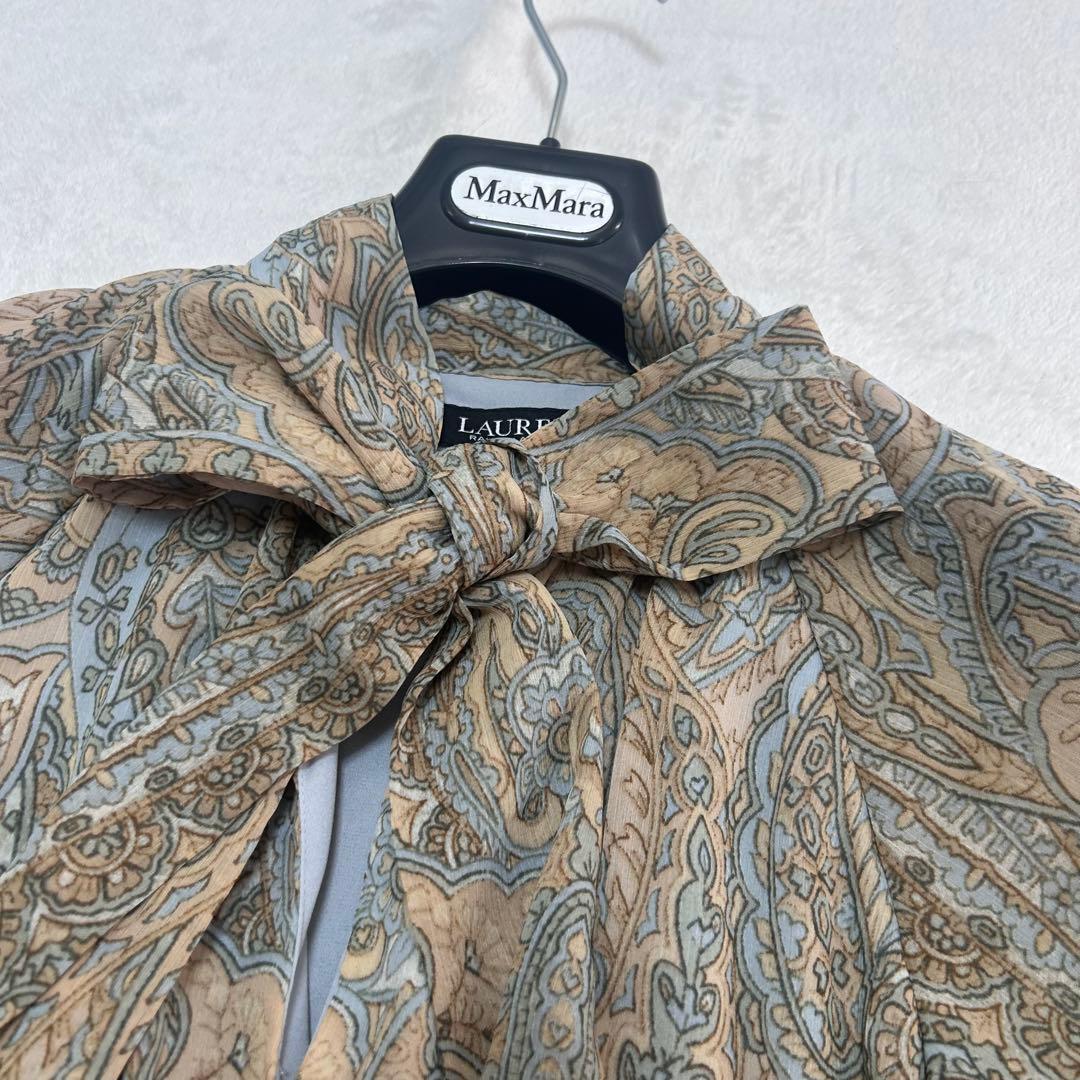 美品✨ローレンラルフローレン　ボウタイ　ペイズリー　フレア　ロングワンピース　2