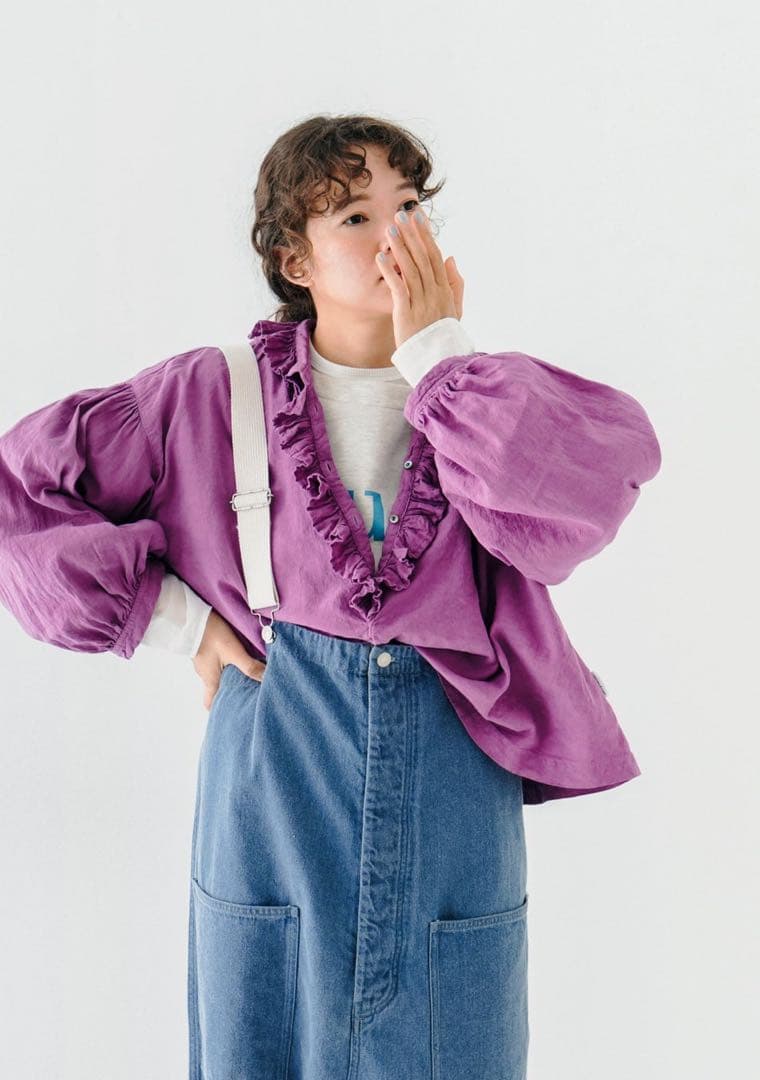 【UpcycleLino】 近江晒しフラワーカラーブラウス