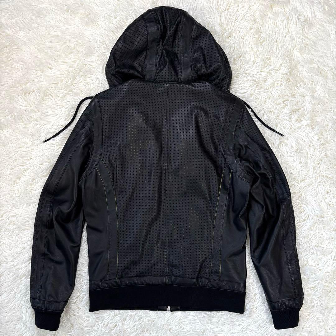 ✨美品✨ディーゼル　レザージャケット　パーカー　パンチング加工　ジップ　ブラック