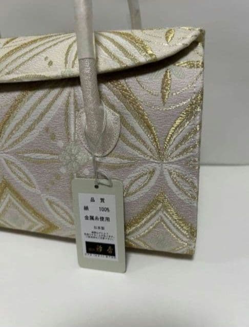 まゆ【新品未使用】かぶせバッグ　七宝つなぎ柄　利休バック　あおりバック