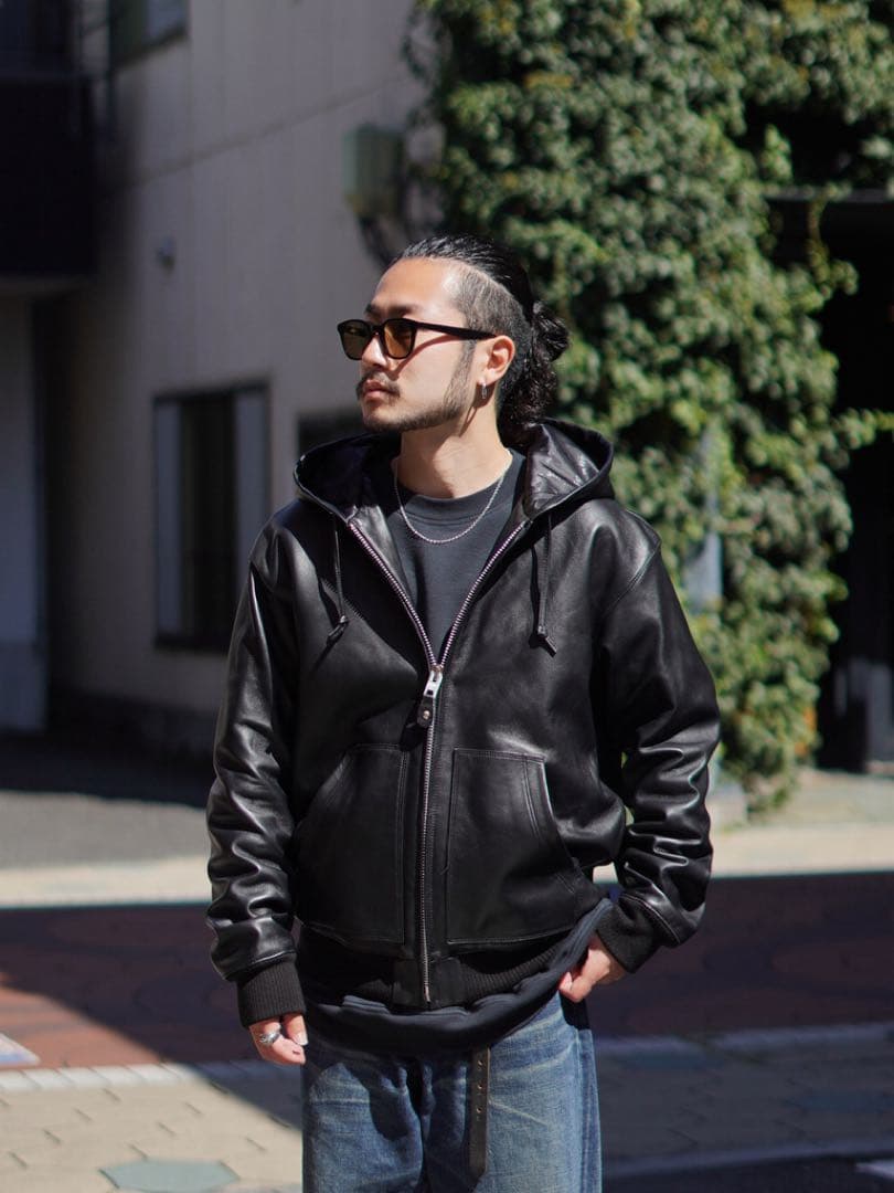 Schott フード付きレザージャケット L 黒　3111054