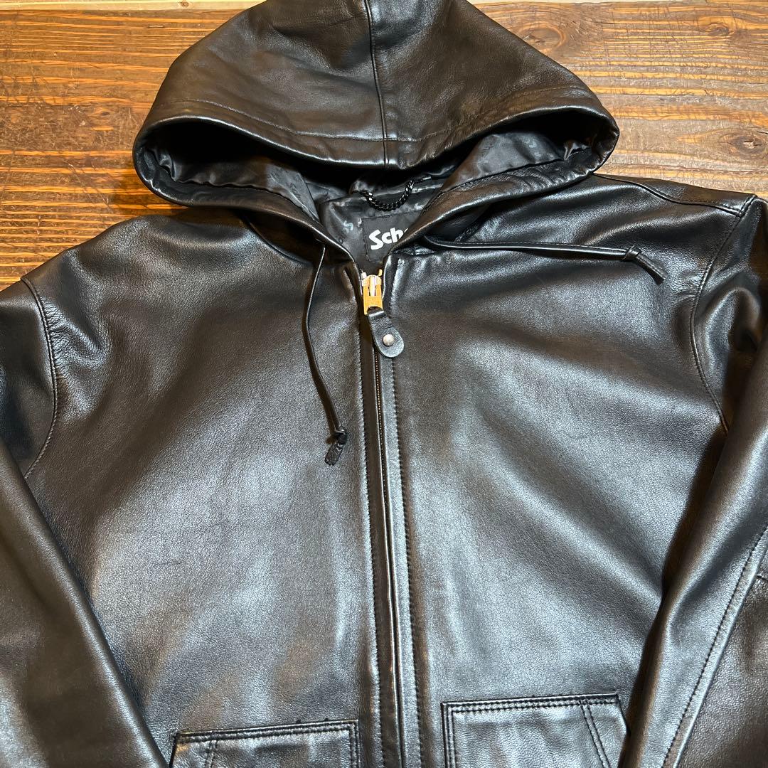 Schott フード付きレザージャケット L 黒　3111054