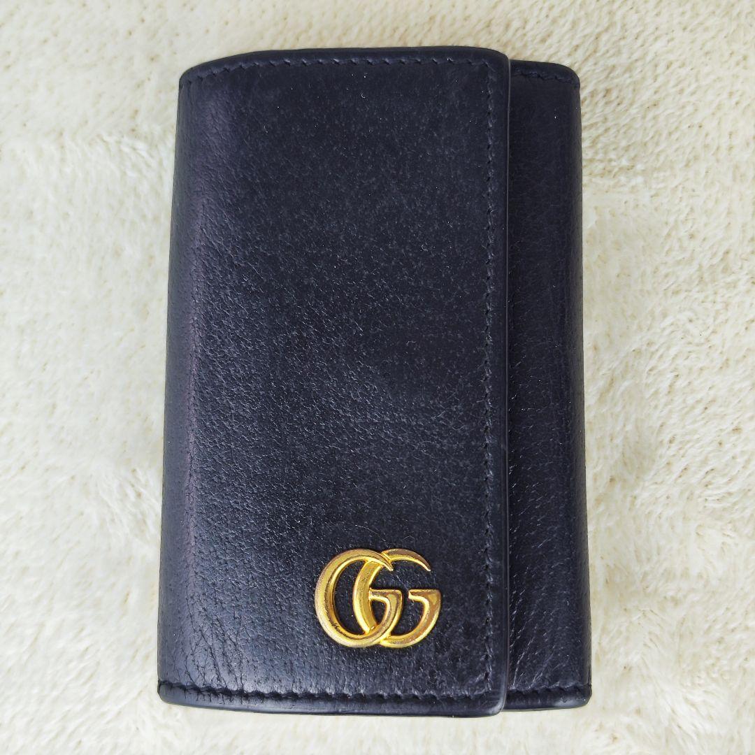 GUCCI グッチ キーケース マーモント GGロゴ 6連 レザー　ブラック