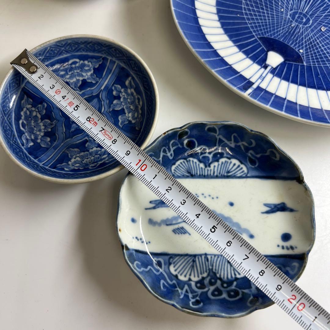古伊万里　染付皿4枚　幅約9.5~16.5㎝　東Y8-0216④