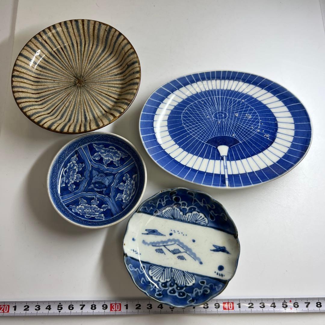 古伊万里　染付皿4枚　幅約9.5~16.5㎝　東Y8-0216④