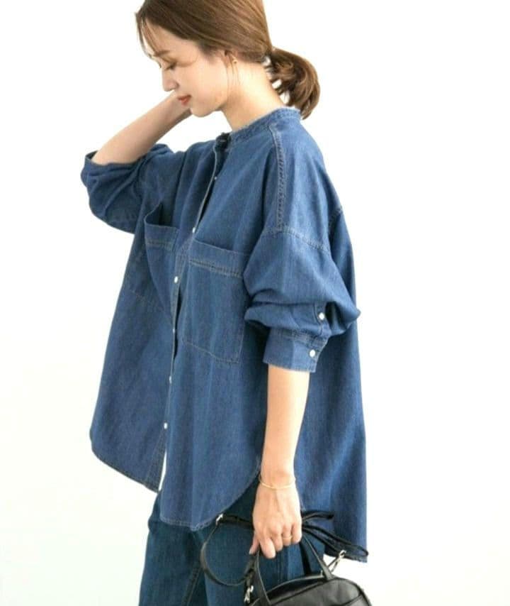 URBAN RESEARCH DOORS デニムバンドカラー長袖シャツ