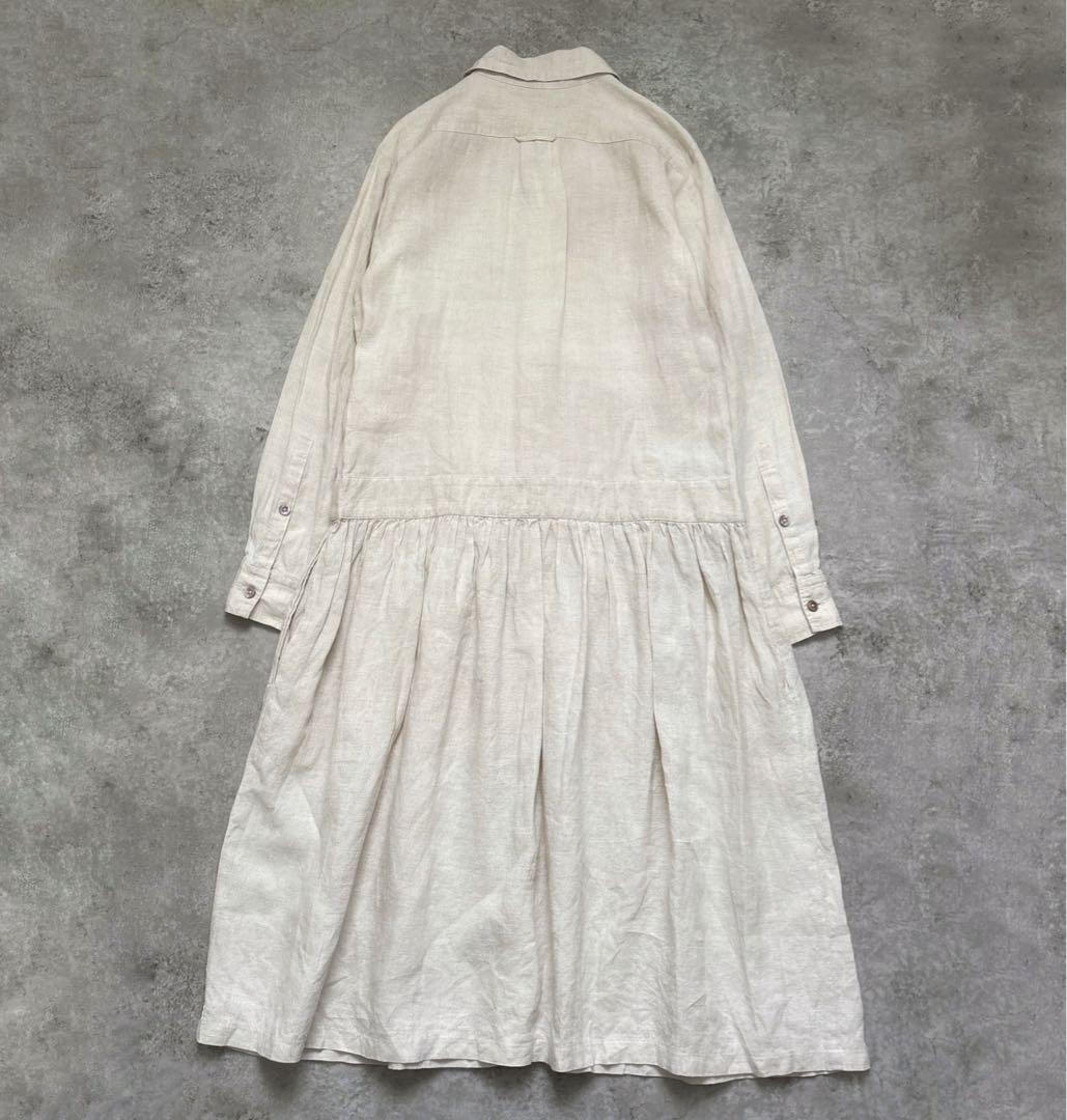 SA-RAH サラ　ちび衿スタンダードリネンワンピース ロング　シェルボタン