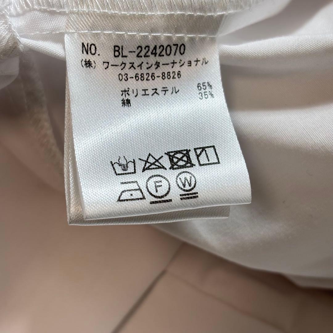 ツルバイマリコオイカワ　パールペプラムブラウス　【F】　ホワイト　比翼　長袖