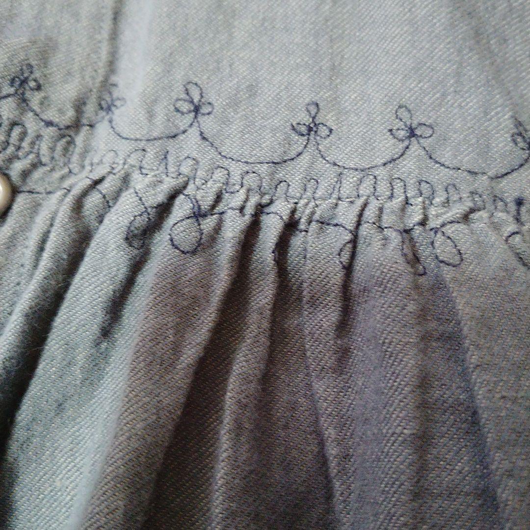 ババグーリ　ブルーグレー　刺繍ワンピース　リネンコットンＬサイズ
