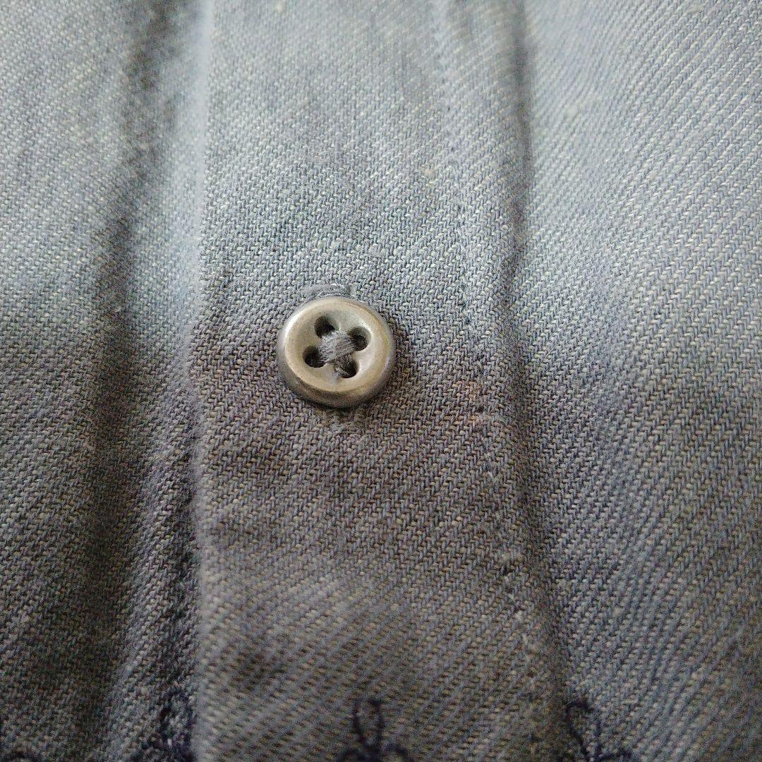 ババグーリ　ブルーグレー　刺繍ワンピース　リネンコットンＬサイズ