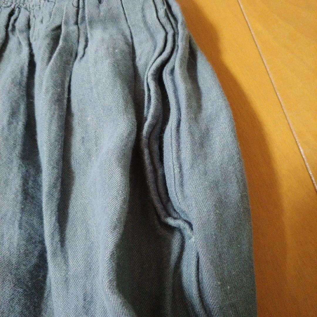 ババグーリ　ブルーグレー　刺繍ワンピース　リネンコットンＬサイズ