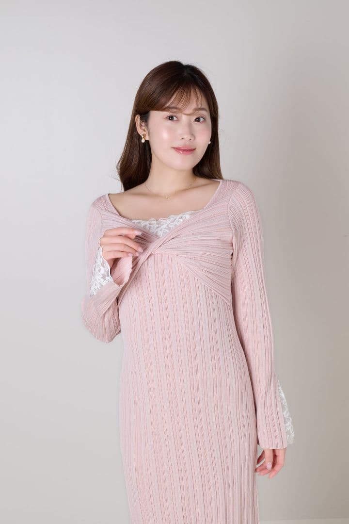 ワンピース Lilou Lace Hem Knit Dress misty rose S