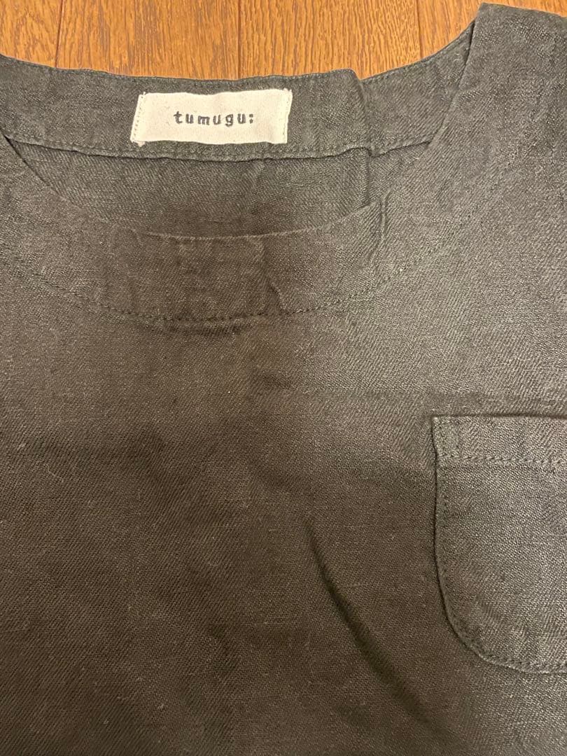 美品　tumugu ツムグ リネンベスト黒