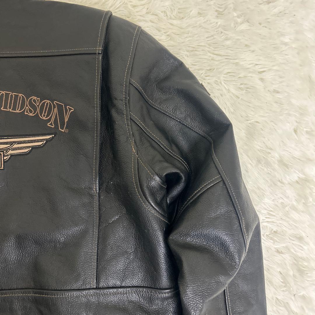 美品 ハーレーダヴィッドソン レザー シングル ライダースジャケット ブラック