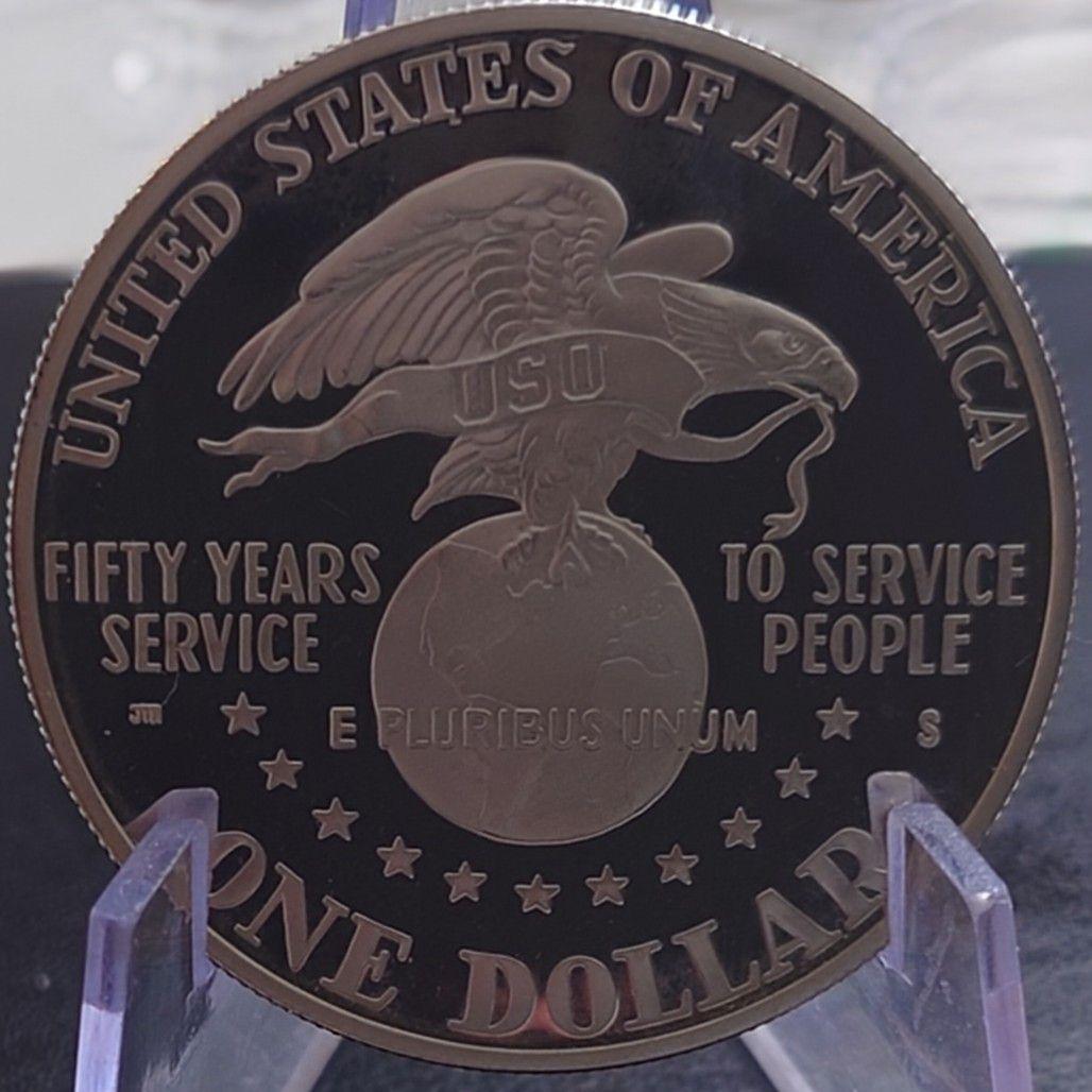 1991年 アメリカ銀貨 1ドル USO50周年記念銀貨 SV900大型プルーフ