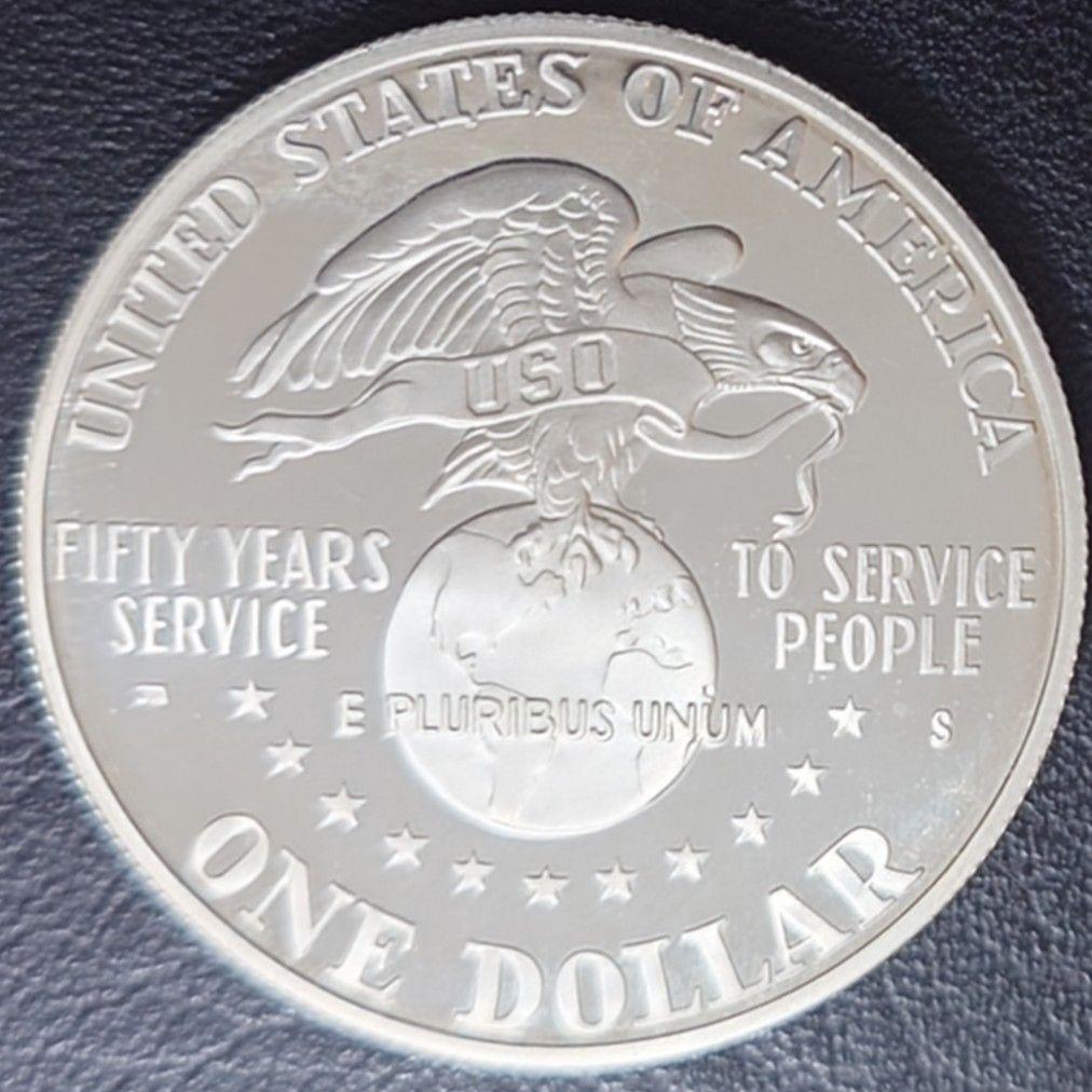 1991年 アメリカ銀貨 1ドル USO50周年記念銀貨 SV900大型プルーフ