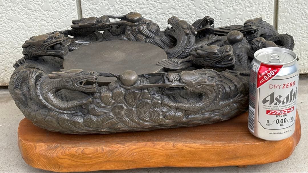 「九頭海龍彫唐硯」　書道家様コレクション　美術品　幅45㎝x29㎝高さ11.5㎝
