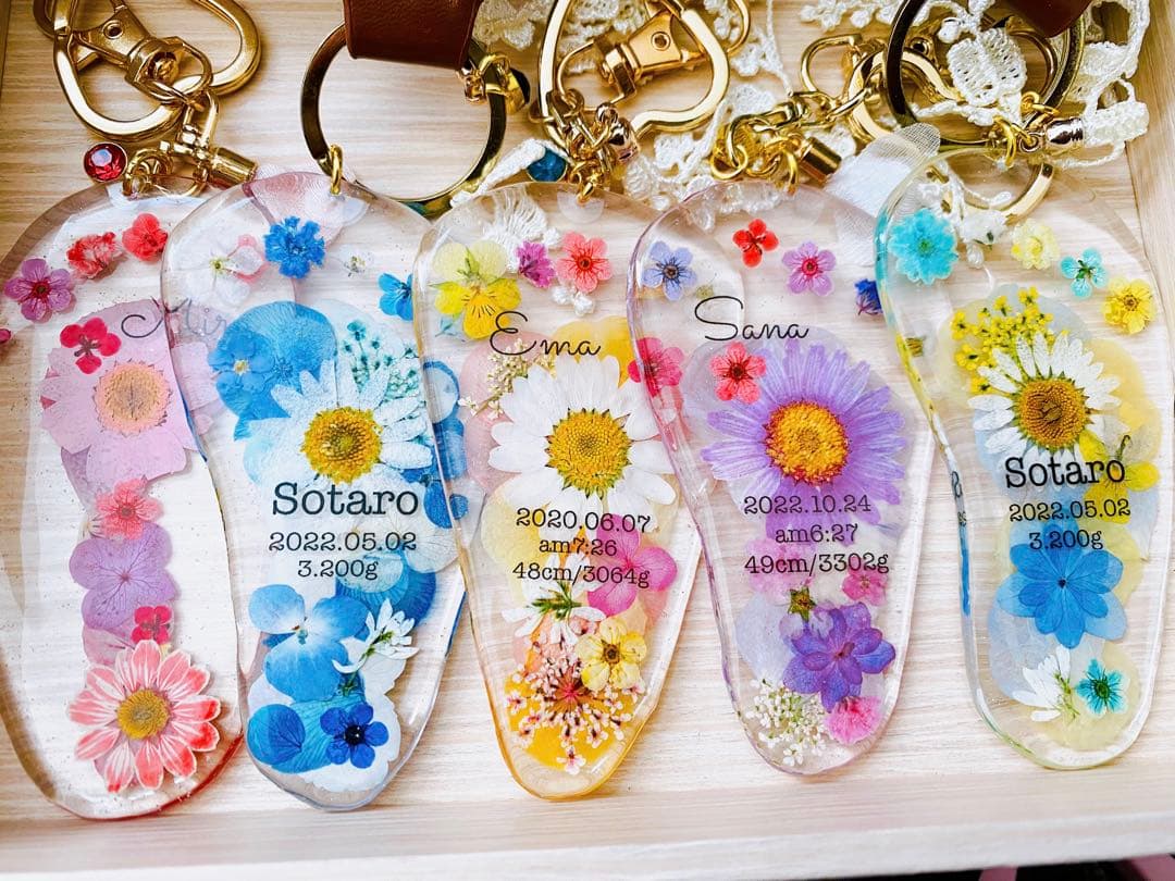 とかげのこさま専用 実寸大足形キーホルダー レジン 押し花
