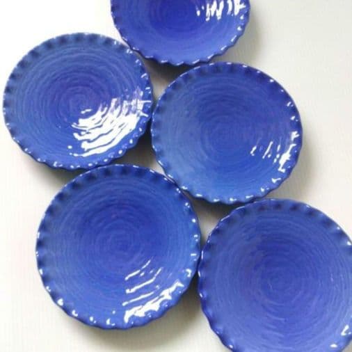 海野裕 ルリ色 輪花皿 中皿 染付 フリル ブルー 青 皿 和食器 5客揃