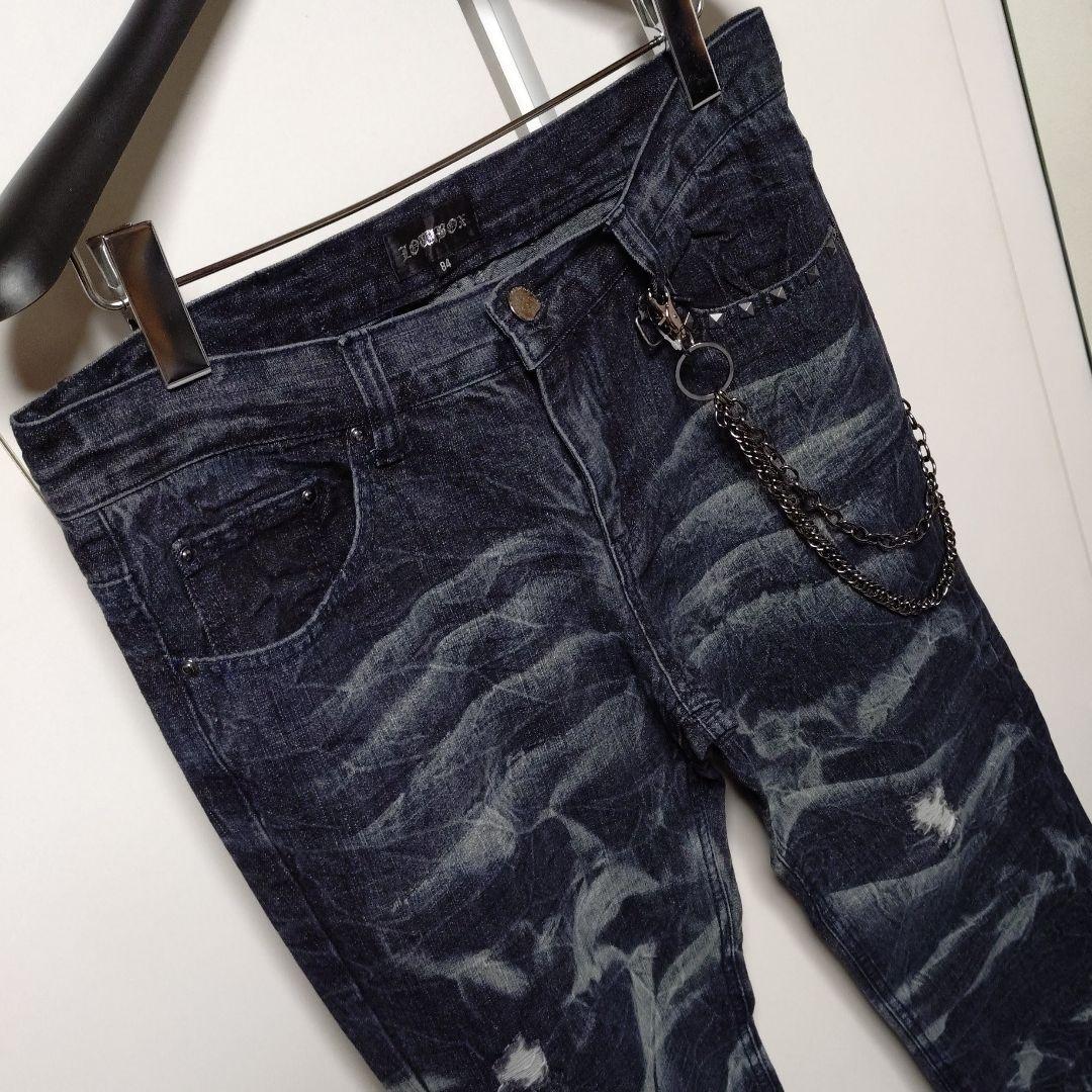 【LOWBOX】２連チェーン付き ケミカル デニムパンツ Ｌ メンズ