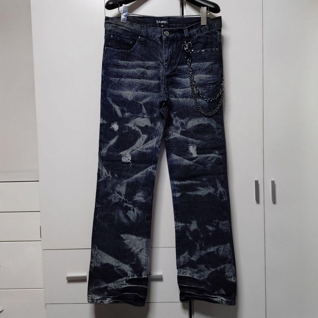 【LOWBOX】２連チェーン付き ケミカル デニムパンツ Ｌ メンズ