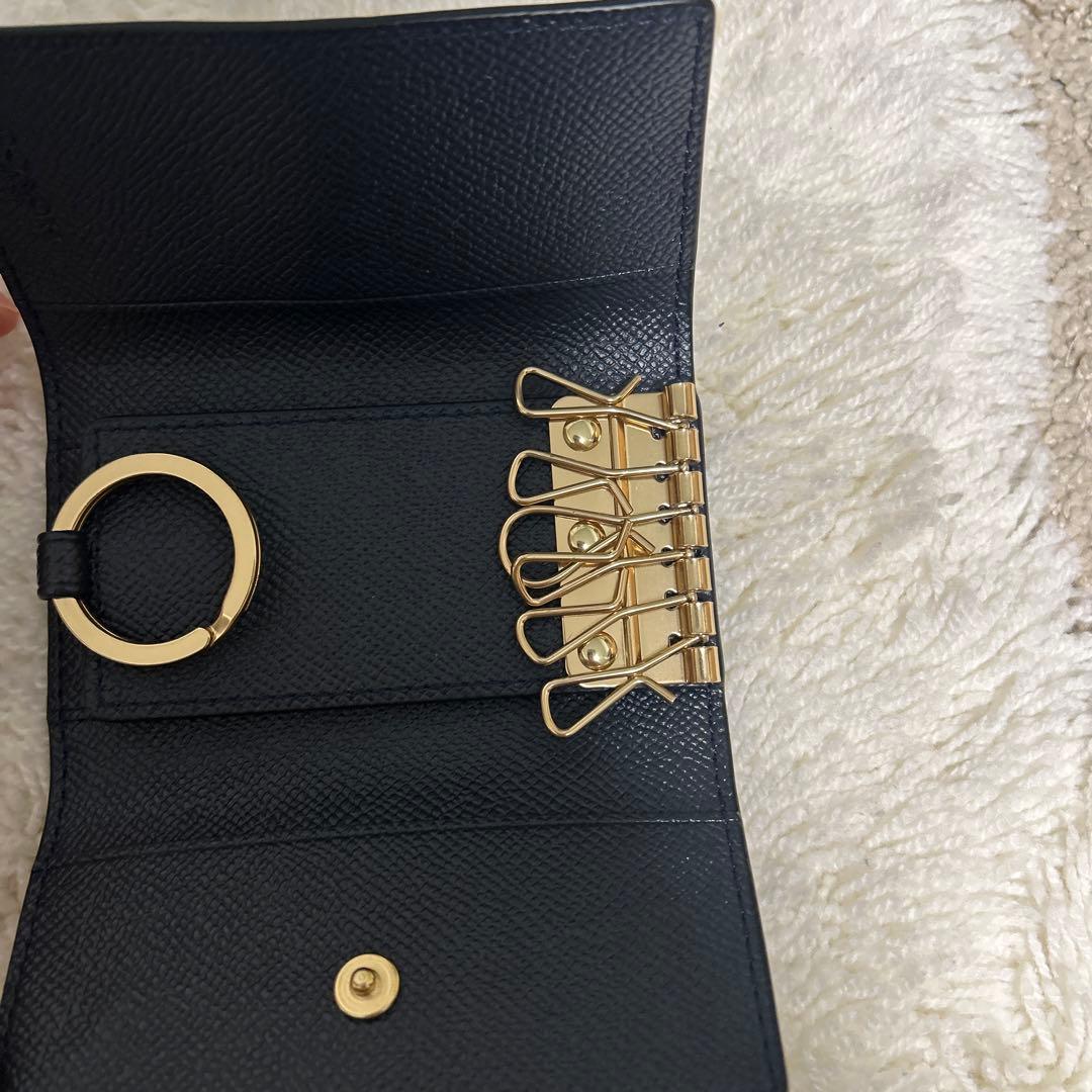 COACH 6リングキーケース クロスグレイン レザー ネイビー