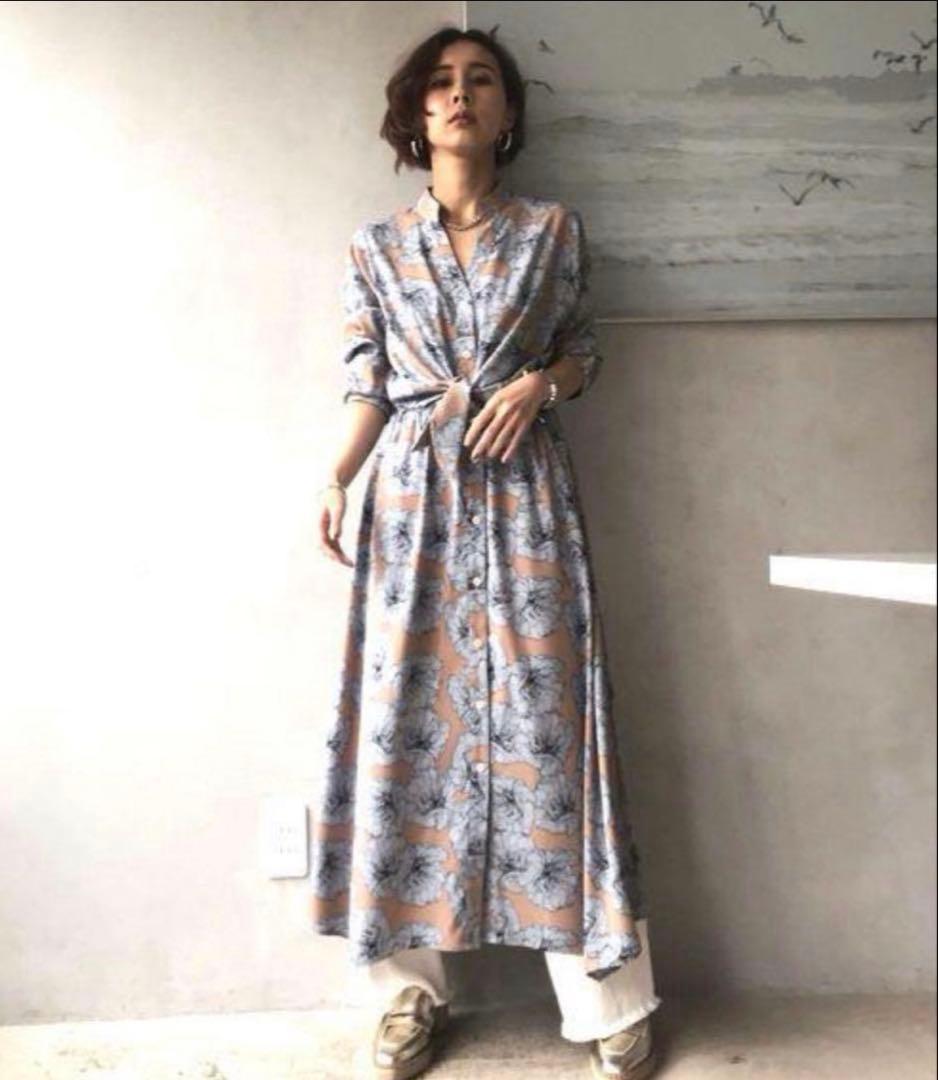 AMERI VINTAGE TIE SHIRT DRESS 花柄