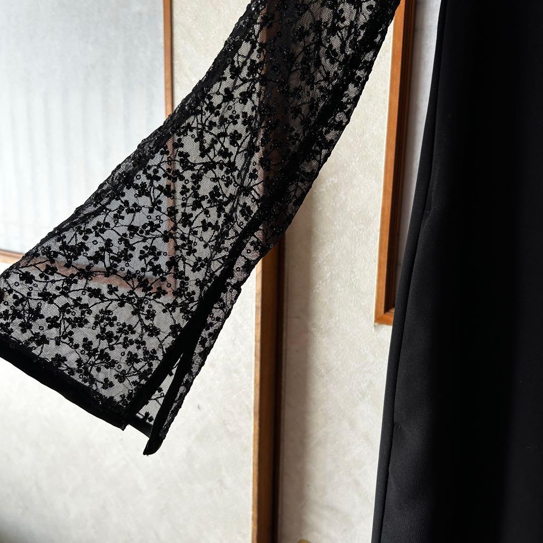 るる様、専用✰美品スローブ イエナhabiスパンコールレーススリーブドレス36