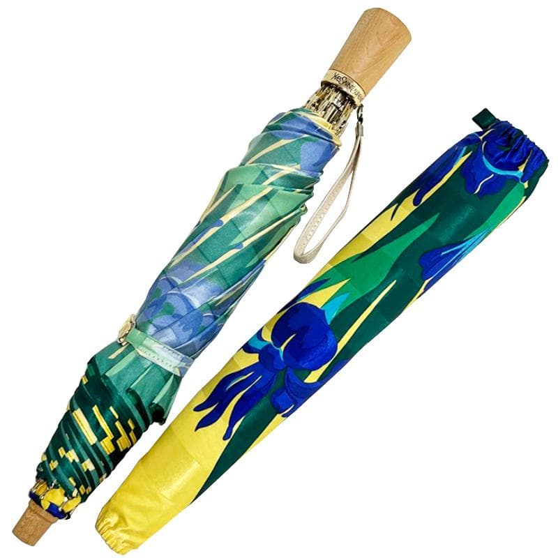 美品 イヴ サンローランYSL 折り畳み傘 菖蒲 花柄 青 黄色 袋付M249