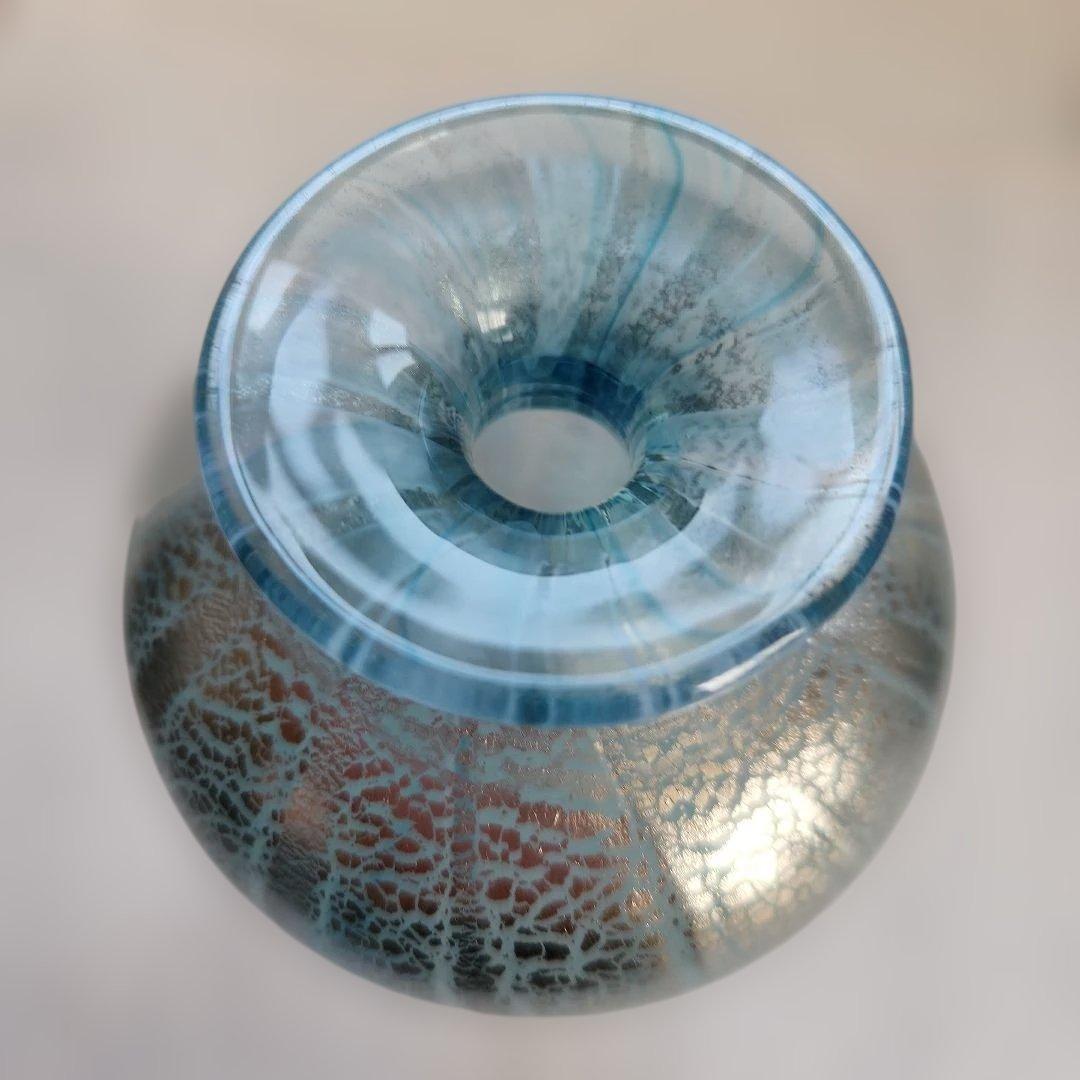 宙吹きガラス プラチナ箔流水紋花器 高橋克典 作 ガラス花瓶 花器