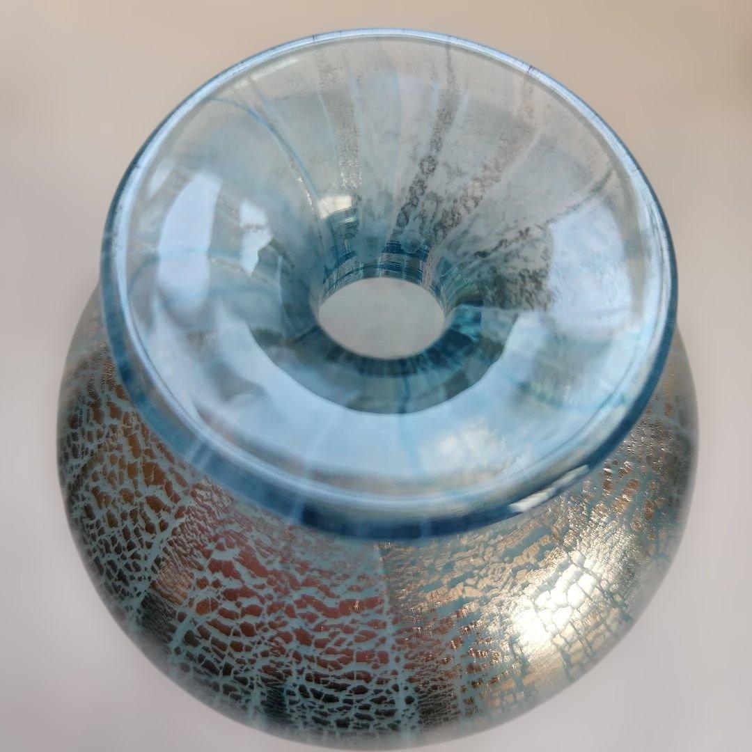 宙吹きガラス プラチナ箔流水紋花器 高橋克典 作 ガラス花瓶 花器