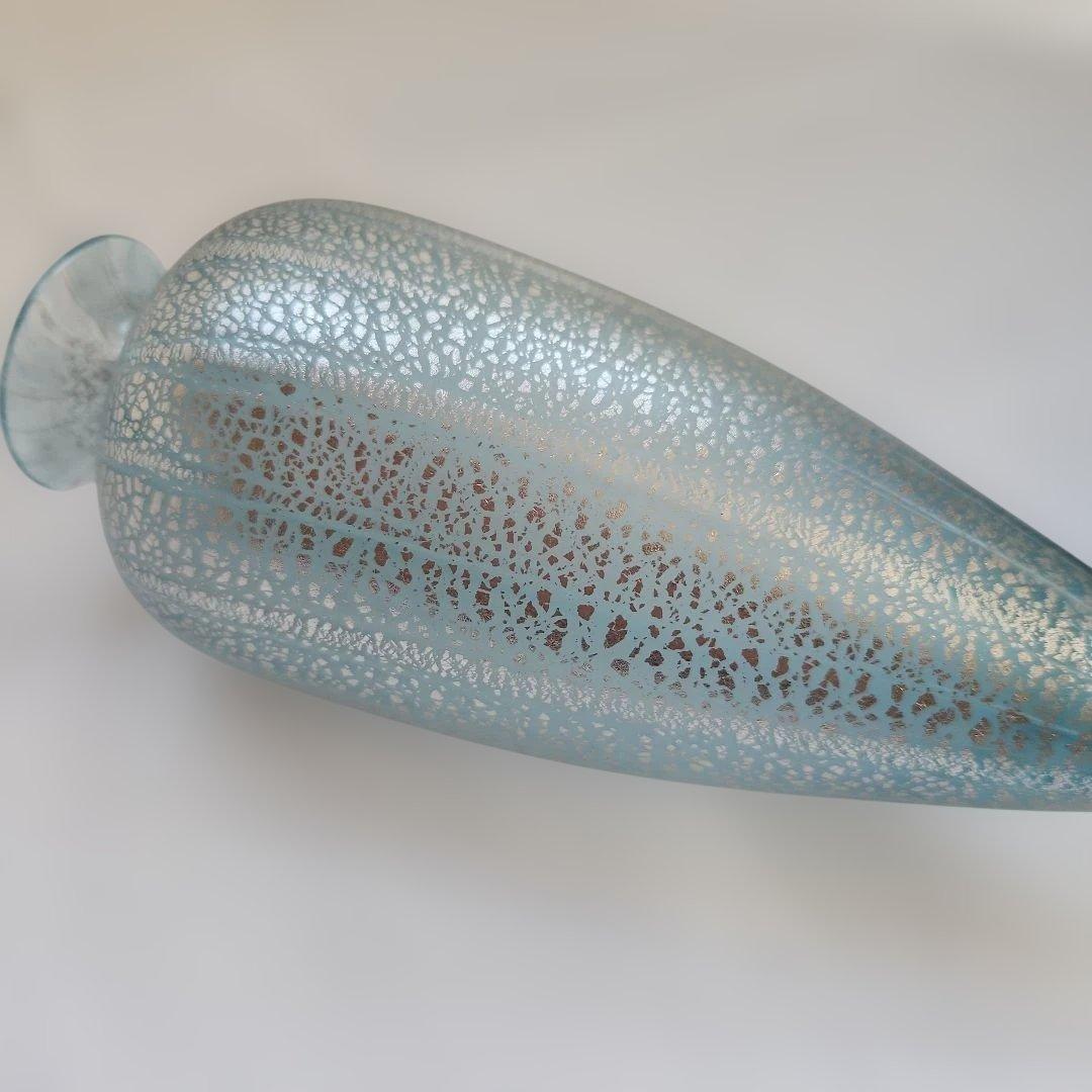 宙吹きガラス プラチナ箔流水紋花器 高橋克典 作 ガラス花瓶 花器