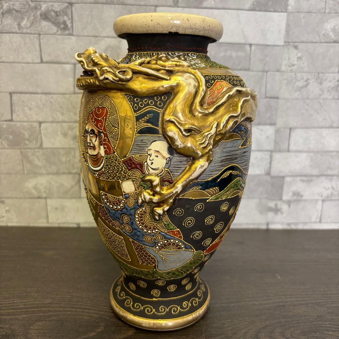 薩摩焼 清山 金襴手 飾り壺 アンティーク