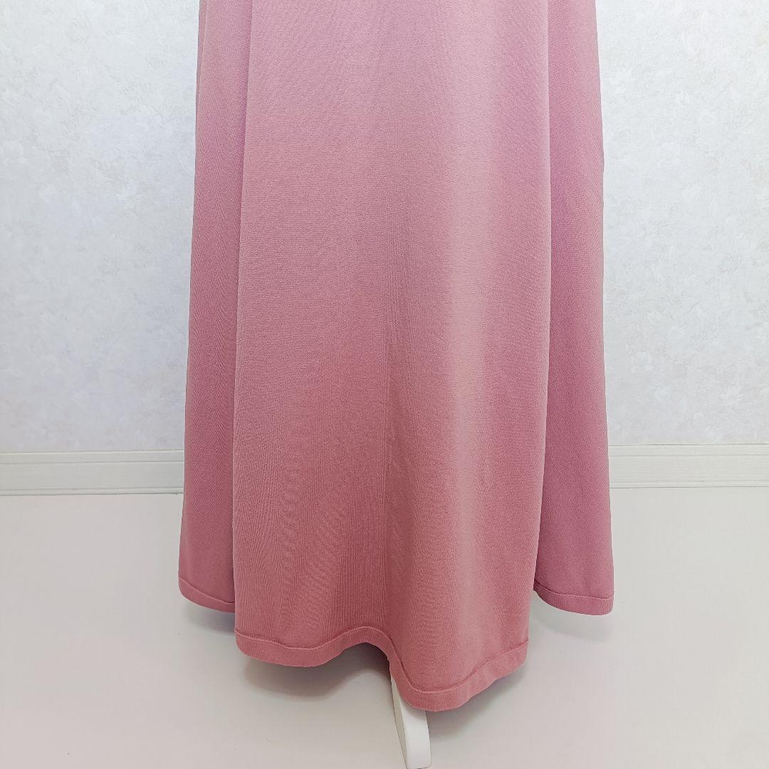 JENNE フレンチスリーブ ニット フレア ロングワンピース ピンク M