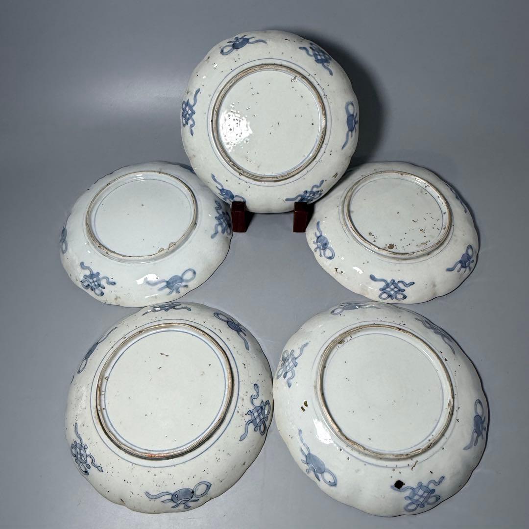 古伊万里　赤絵三方松竹梅文様七寸皿　五枚　桐花文　21cm　古民家カフェ　料理屋