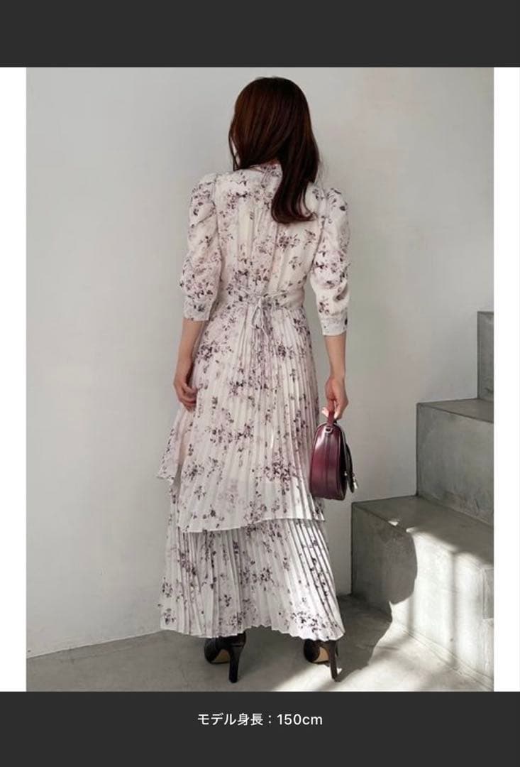 SNIDEL 花柄プリーツ長袖ワンピース